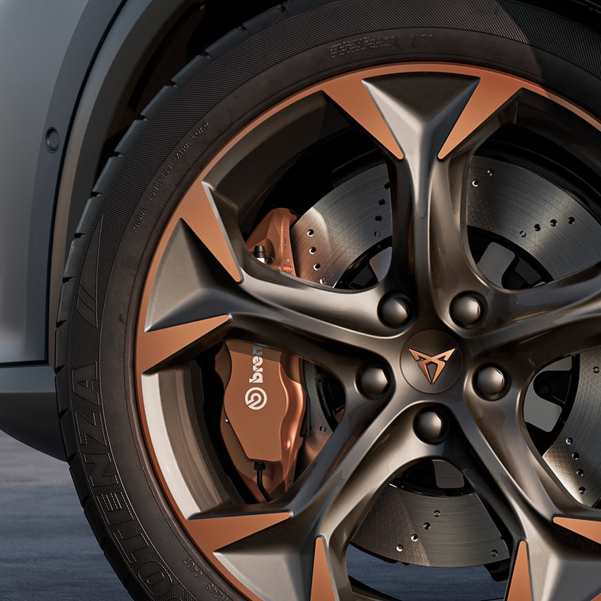 new cupra formentor compact suv with Brembo disc brakes in cupra copper