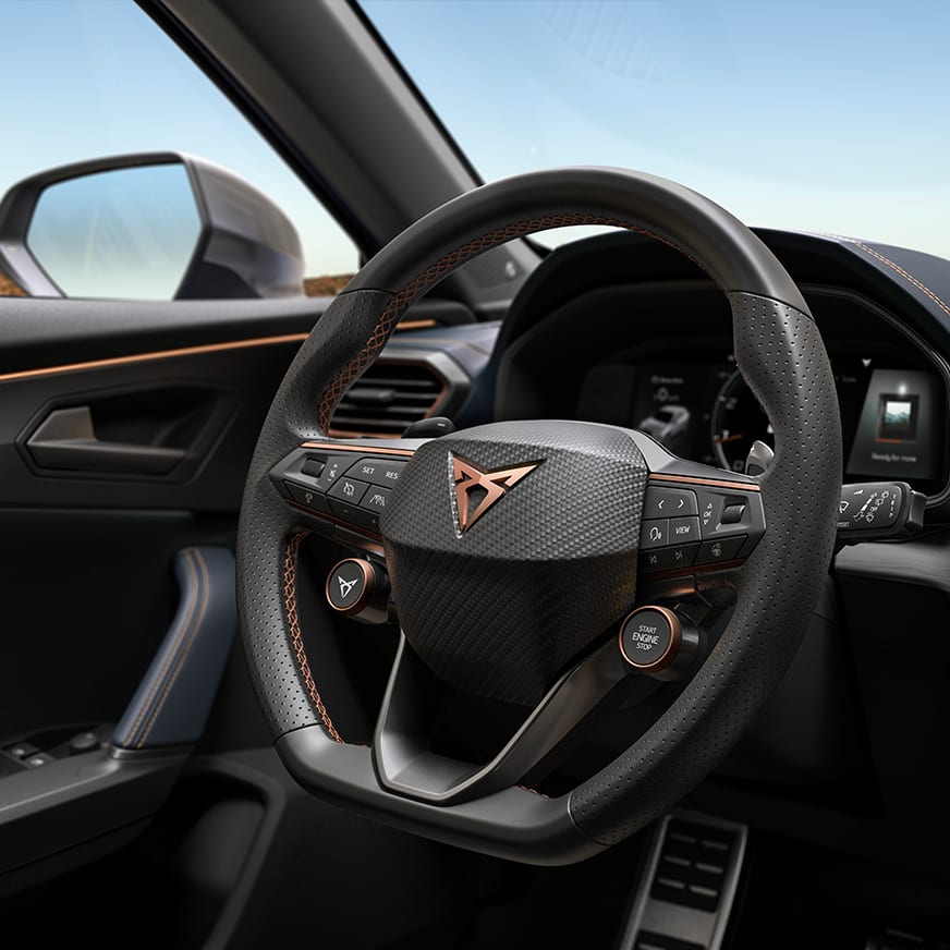 new cupra formentor compact suv with satellite control steering wheel