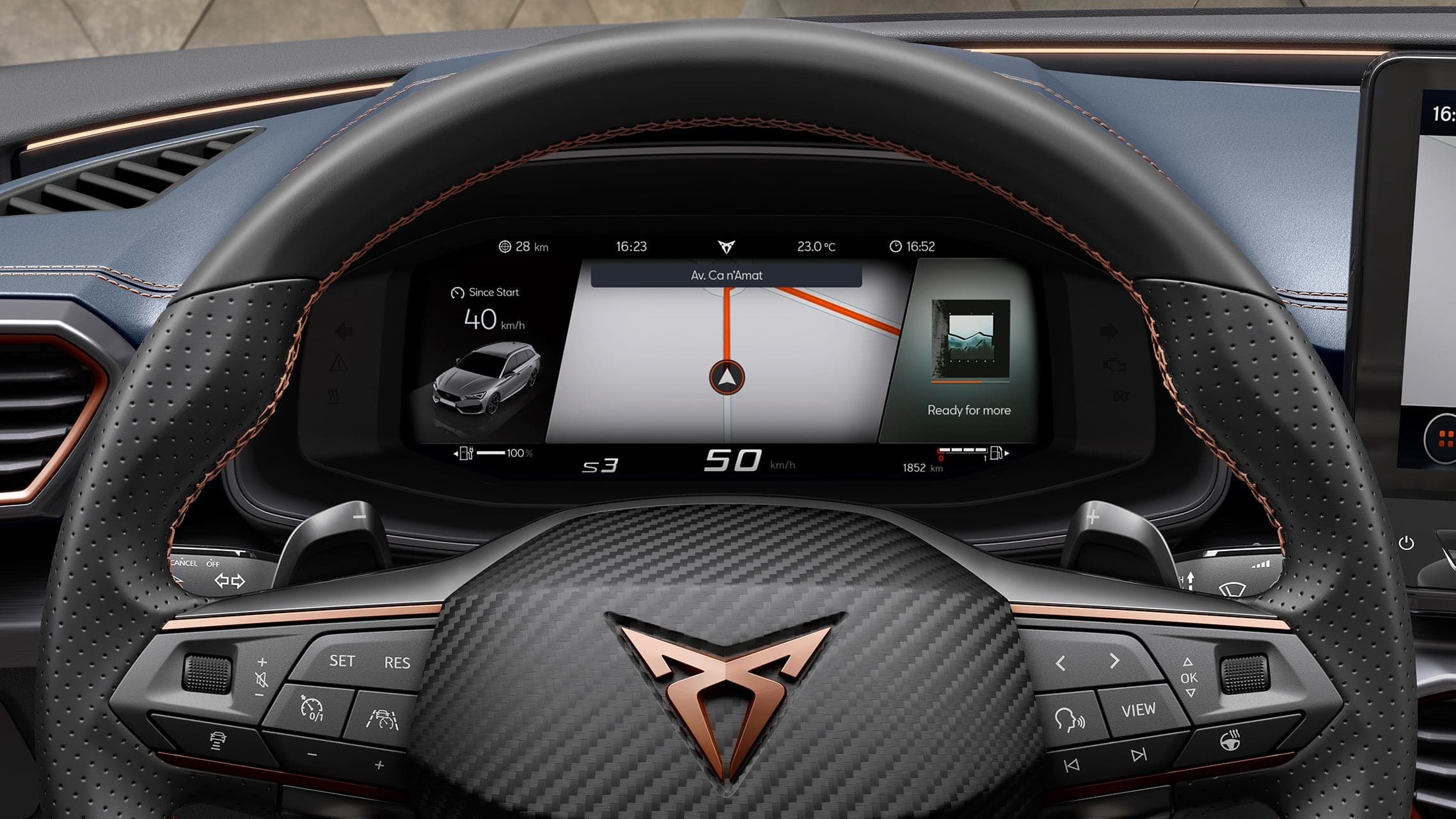 new CUPRA Leon Estate e-HYBRID Family Sports Car interior view of digital cockpit with voice command infotainment system