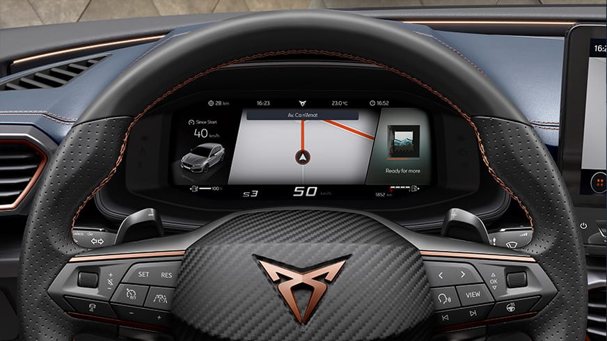 new CUPRA Leon ehybrid five door magnetic tech matte compact sports car with emission free electric mode
